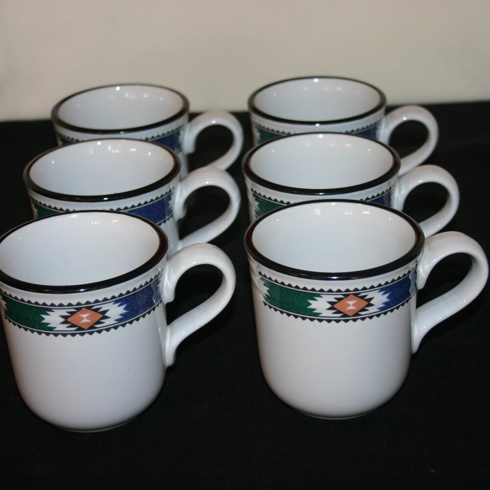 Noritake Stoneware Southwest Style Coffee Mugs Set of 6 'Kachina 8458' B-157